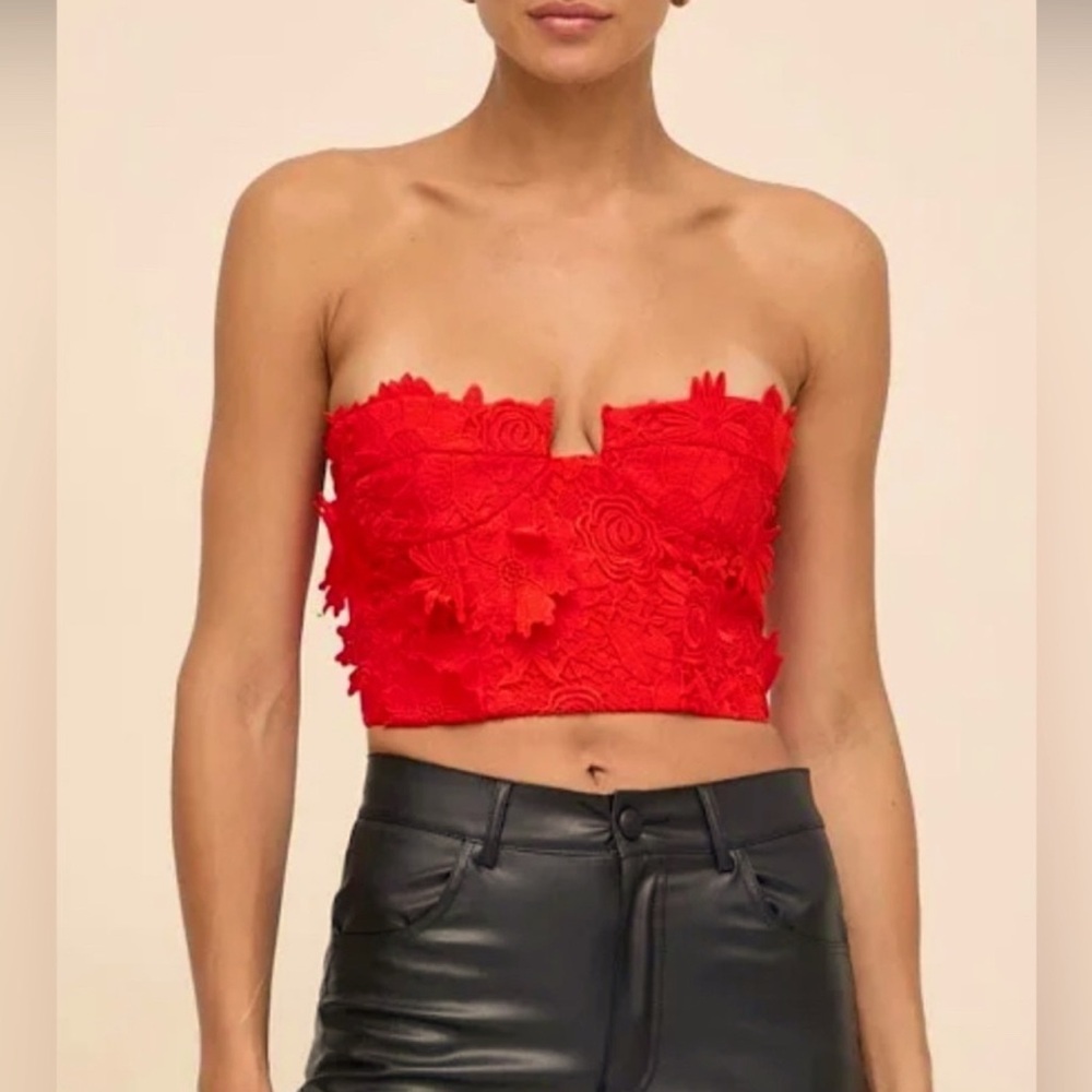 Bardot 3D Lace Flower Strapless Crop Bustier